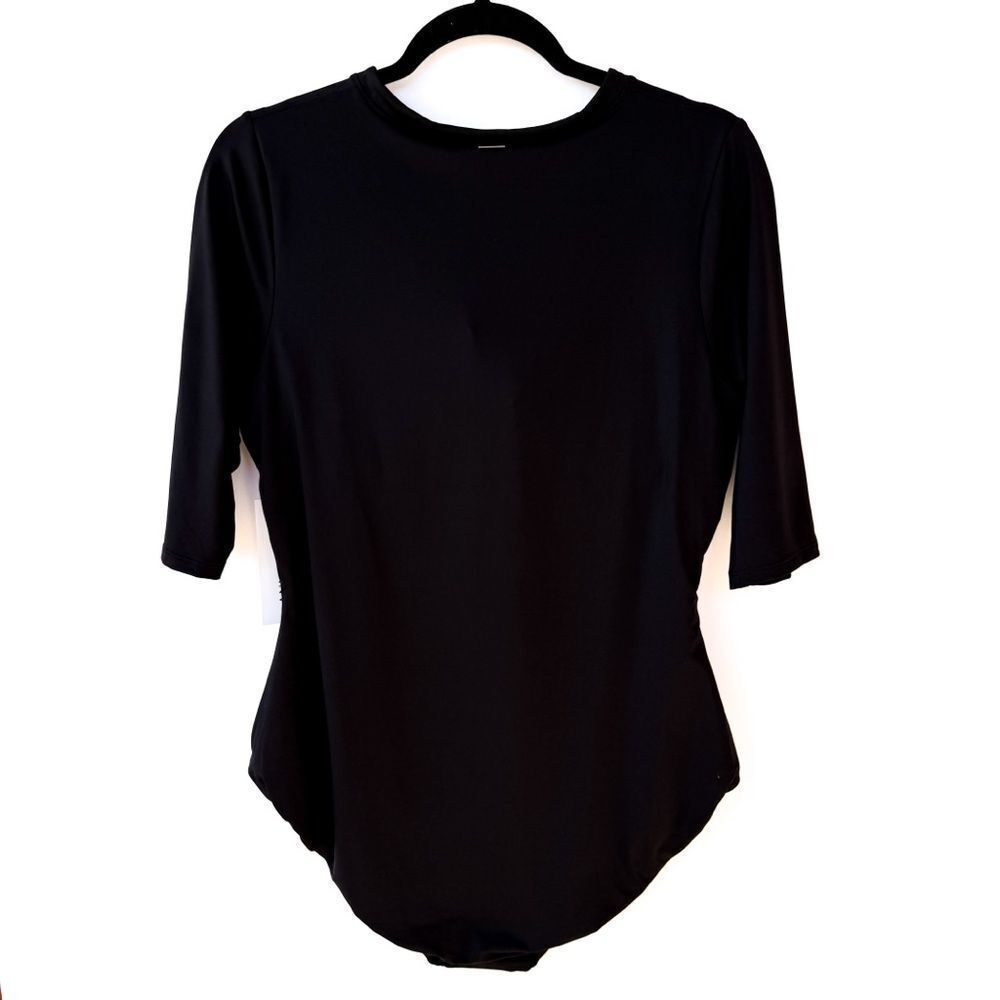 NWT Anne Cole Black Short Sleeve One Piece Live In Half Zip Rash Guard Swimsuit - Picture 11 of 13
